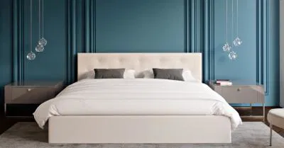 Čalúnená posteľ CRYSTAL biela 160x200 s dreveným roštom