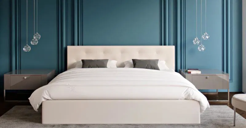 Čalúnená posteľ CRYSTAL biela 160x200 s dreveným roštom