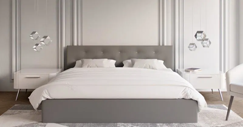 Čalúnená posteľ CRYSTAL šedá 180x200 s dreveným roštom