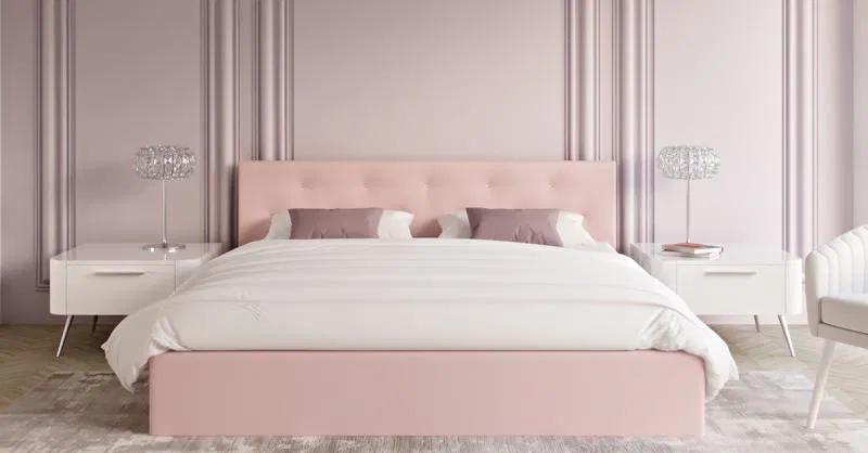 Čalúnená posteľ CRYSTAL ružová 140x200 s dreveným roštom