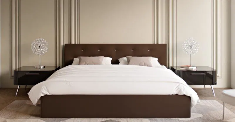 Čalúnená posteľ CRYSTAL hnedá 160x200 s dreveným roštom