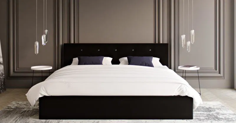 Čalúnená posteľ CRYSTAL čierna 160x200 s dreveným roštom