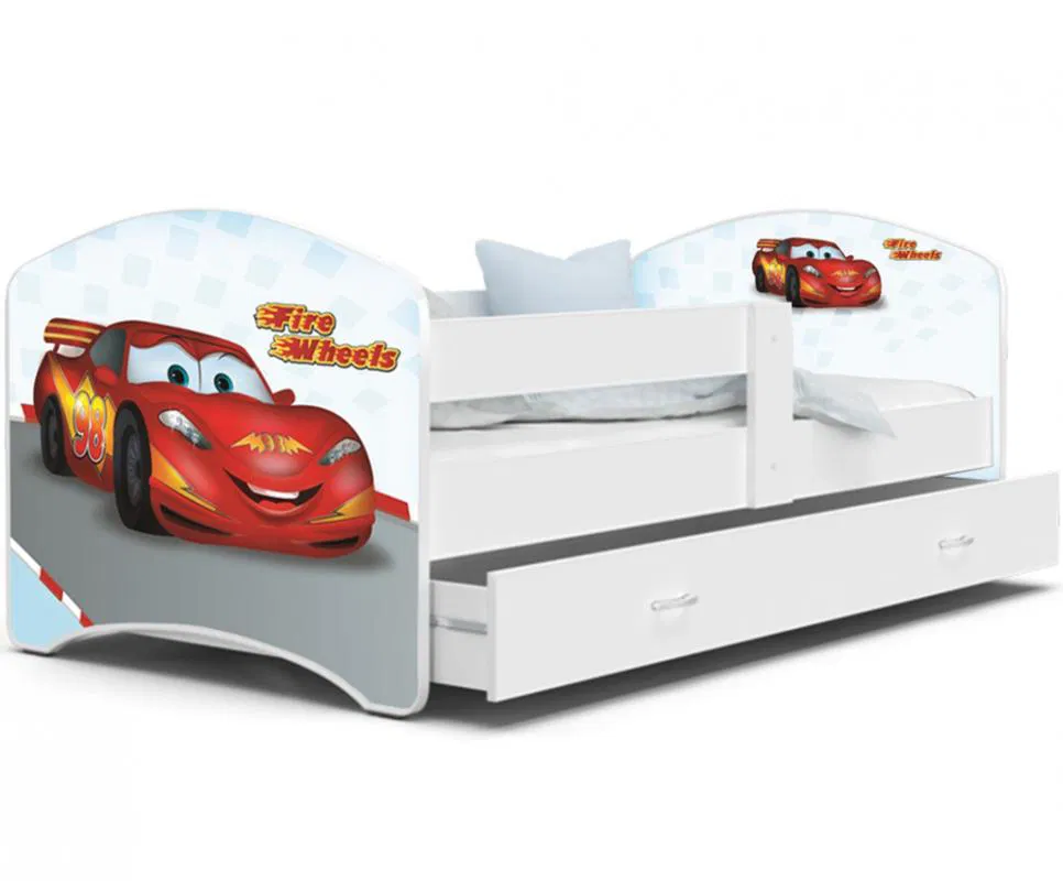 Rozprávková posteľ LUCKY 140x80 Biela FIRE WHEELS 43L