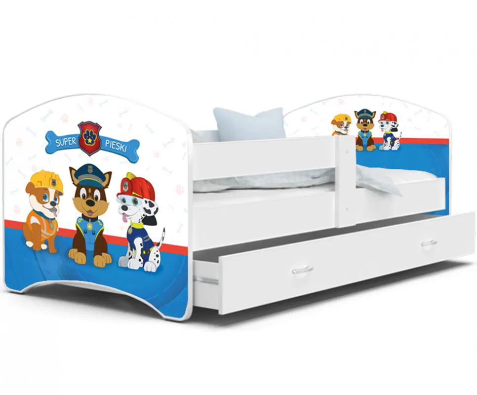 Rozprávková posteľ LUCKY 180x80 Biela TLAPKOVÁ PATROLA 47L