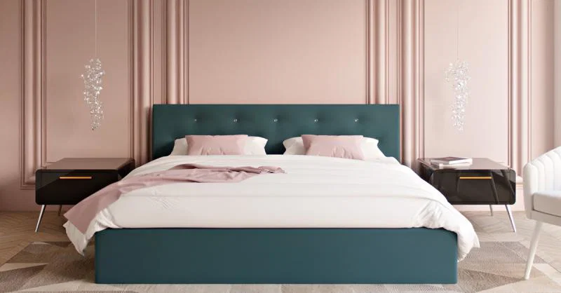 Čalúnená posteľ CRYSTAL tyrkysová 160x200 s dreveným roštom