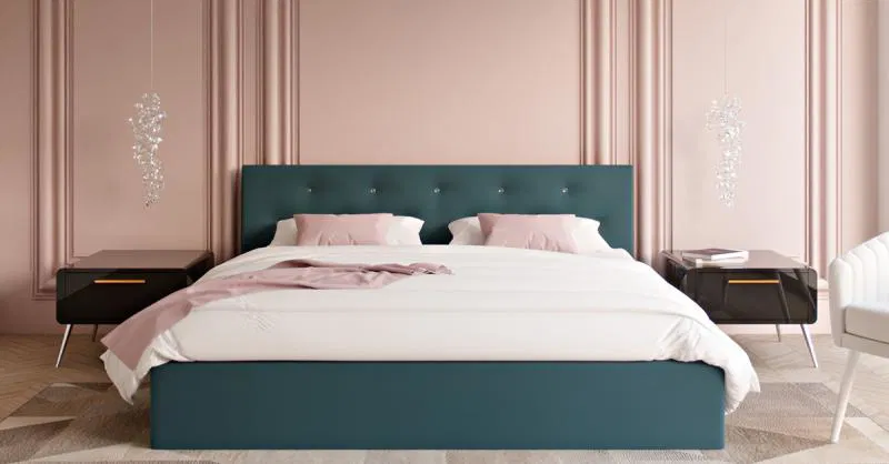 Čalúnená posteľ CRYSTAL tyrkysová 180x200 s dreveným roštom