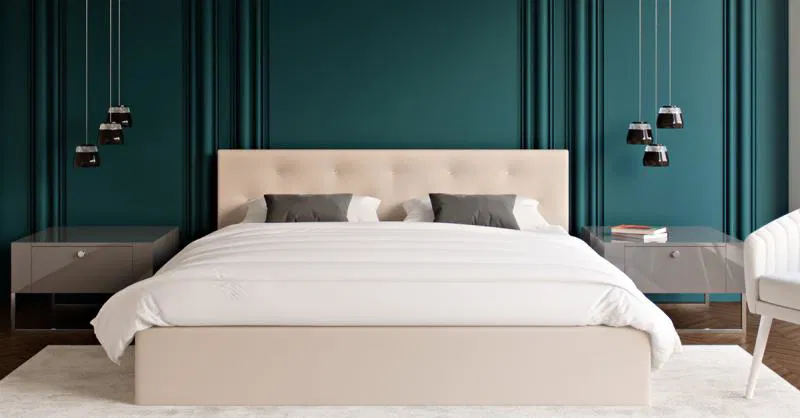 Luxusná manželská posteľ CRYSTAL krémová 160x200 s dreveným roštom