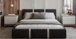 Čalúnená posteľ PLATINUM čierna biela 140x200 Trinity s dreveným roštom