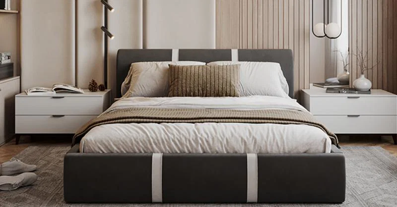 Čalúnená posteľ PLATINUM grafit biela 140x200 Trinity s dreveným roštom