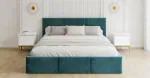 Čalúnená posteľ AMBER 160x200 Tyrkysová Trinity s úložným priestorom a dreveným roštom