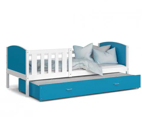 Detská posteľ TAMI P2 90x200 cm s bielou konštrukciou v modrej farbe s prístelkou