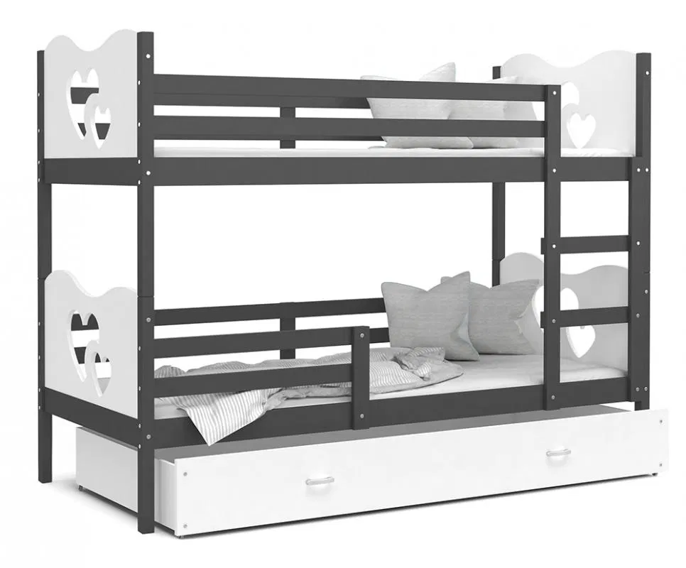 Detská poschodová posteľ MAX 200x90cm SIVÁ-BIELA