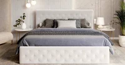 Čalúnená posteľ CHICAGO TRINITY 90x200 s kovovým zdvižným roštom BIELA