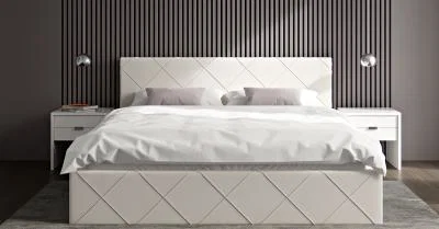 Čalúnená posteľ CARO 90x200 s kovovým zdvižným roštom BIELA