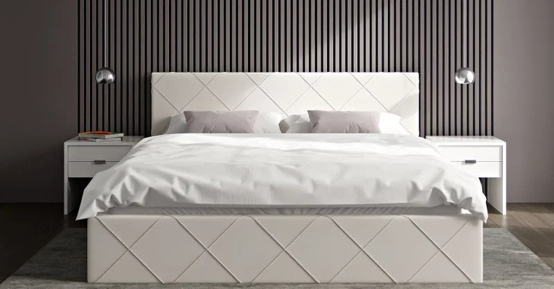 Čalúnená posteľ CARO 90x200 s kovovým zdvižným roštom BIELA