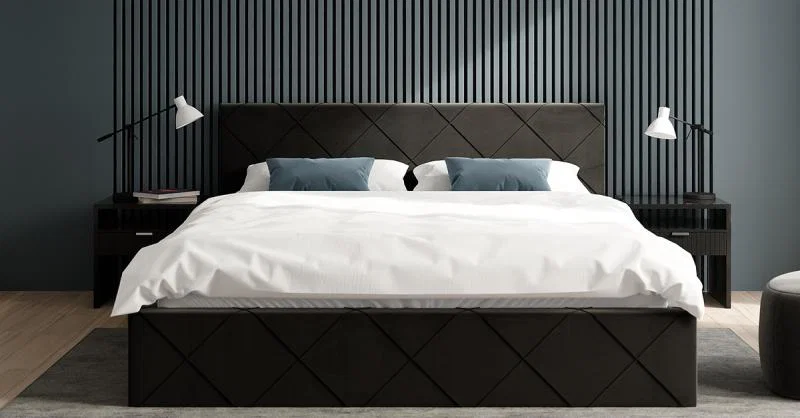 Čalúnená posteľ CARO 90x200 s kovovým zdvižným roštom ČIERNA