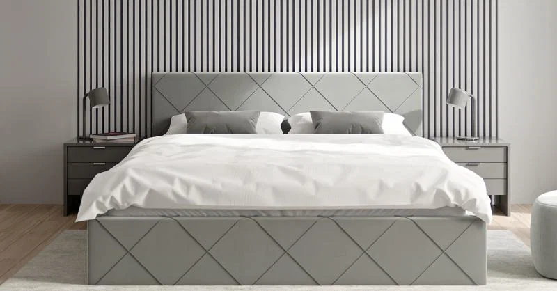 Čalúnená posteľ CARO 120x200 s kovovým zdvižným roštom SIVÁ