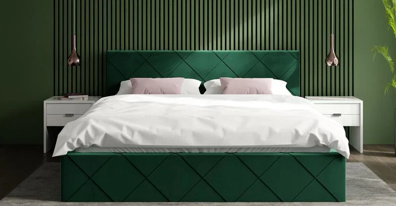 Čalúnená posteľ CARO 120x200 s kovovým zdvižným roštom ZELENA