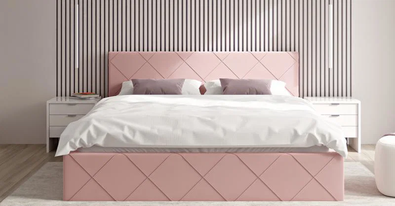 Čalúnená posteľ CARO 180x200 s kovovým zdvižným roštom RUŽOVÁ