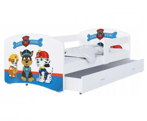Detská posteľ LUKI so šuplíkom BILA 160x80cm vzor Psíkovia