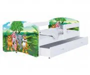 Detská posteľ LUKI so šuplíkom BILA 160x80cm vzor JUNGLE ZVIERATKA 34L