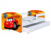 Detská posteľ LUKI so šuplíkom BILA 160x80cm vzor AUTO 37L