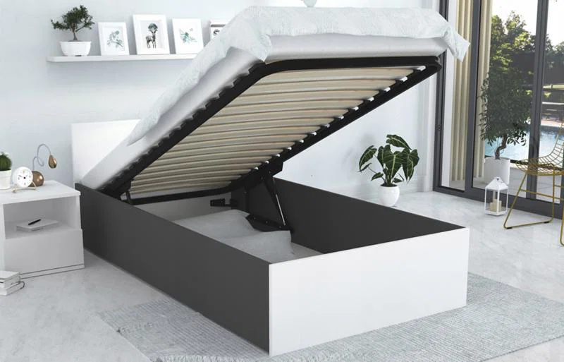 Jednolôžková posteľ PANAMA 90x200 so zdvižným roštom SIVÁ BIELA