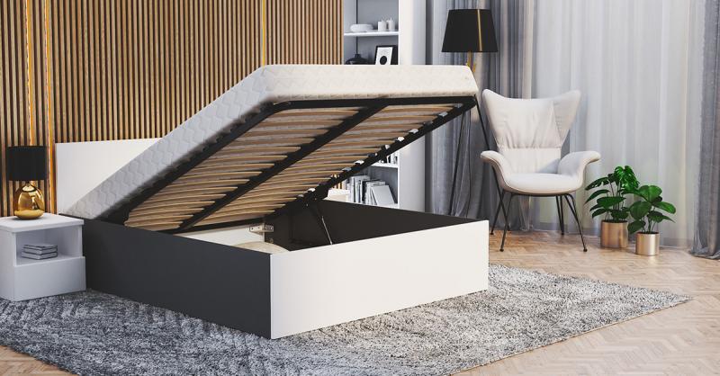 Manželská posteľ PANAMA 180x200 so zdvižným roštom SIVÁ BIELA