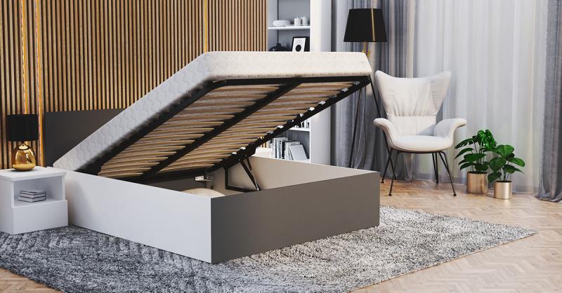 Manželská posteľ PANAMA 120x200 so zdvižným roštom BIELA SIVÁ