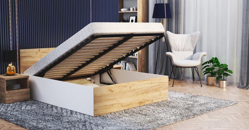 Manželská posteľ PANAMA 180x200 so zdvižným roštom BIELA DUB