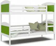 Detská poschodová posteľ Matyas 190x80 bez šuplíka BIELA-ZELENÁ