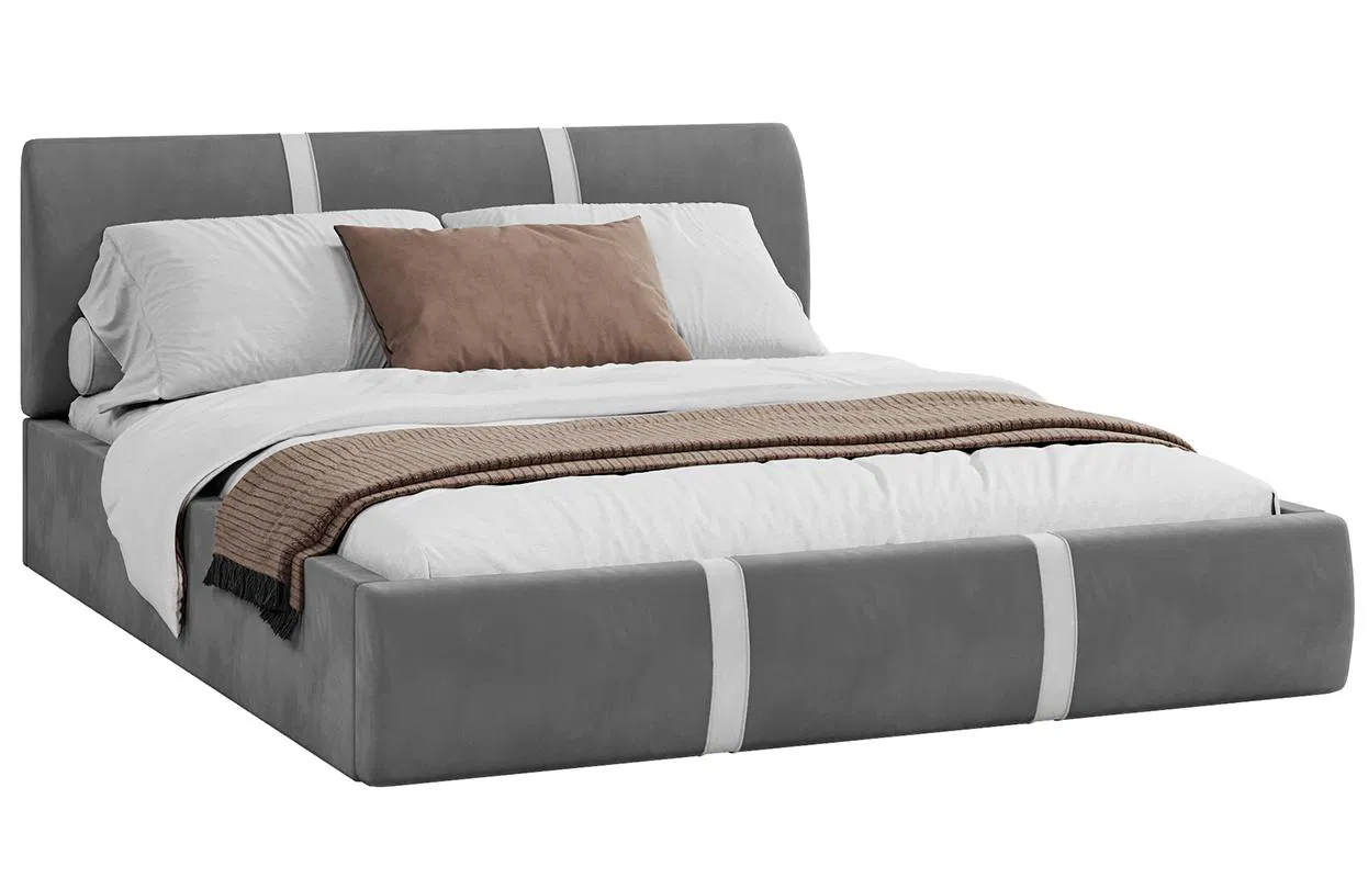 Čalúnená posteľ PLATINUM grafit biela 140x200 Trinity s kovovým roštom