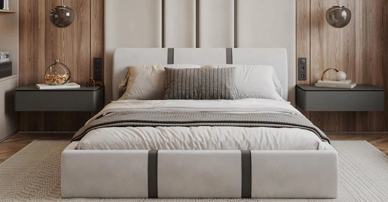 Čalúnená posteľ PLATINUM biela šedá 160x200 Trinity s kovovým roštom