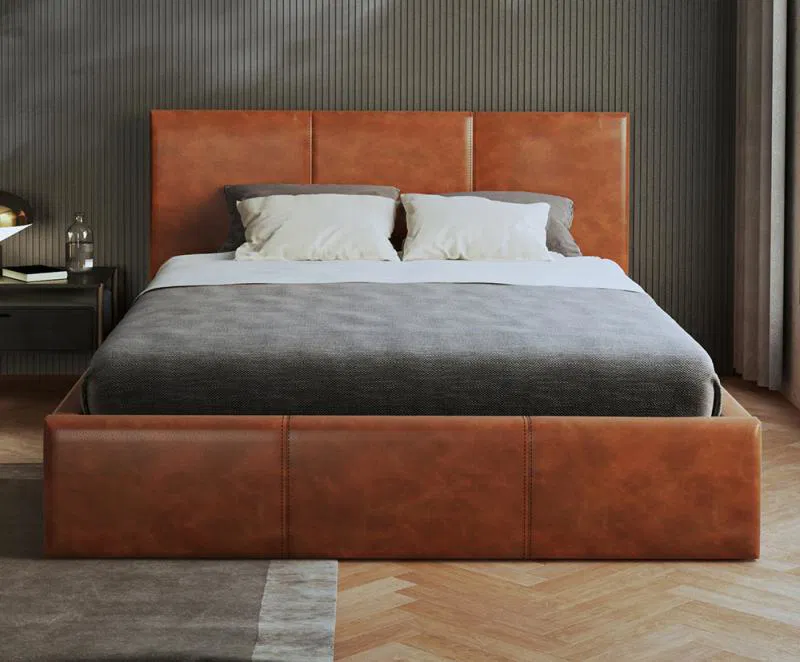 Čalúnená posteľ 140x200 cm VIP so zdvižným roštom HNEDÁ
