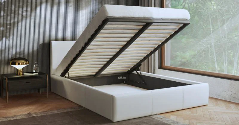 Čalúnená posteľ 140x200 cm VIP so zdvižným roštom BIELA