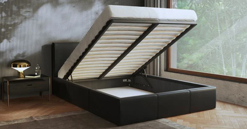 Čalúnená posteľ 140x200 cm VIP so zdvižným roštom ČIERNA