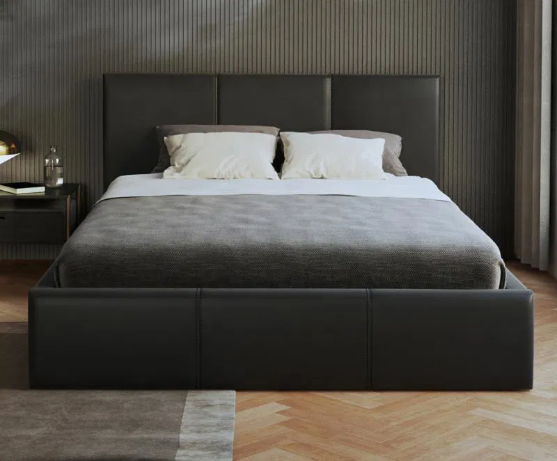 Čalúnená posteľ 160x200 cm VIP so zdvižným roštom ČIERNA