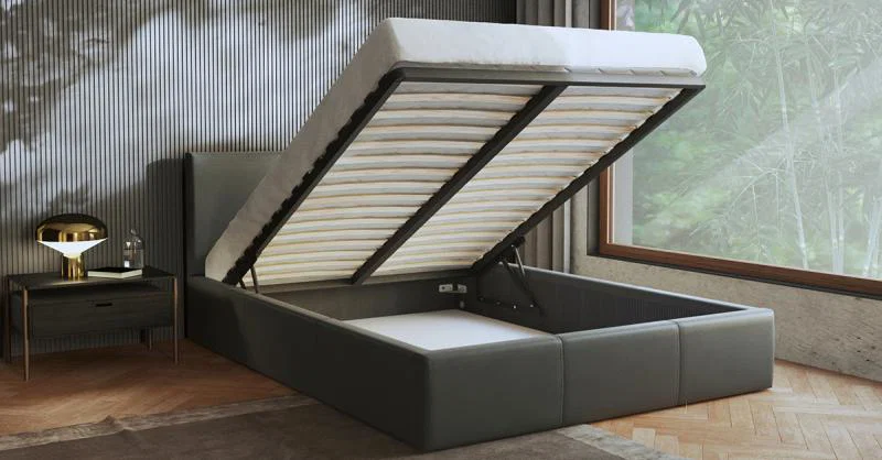 Čalúnená posteľ 180x200 cm VIP so zdvižným roštom SIVÁ