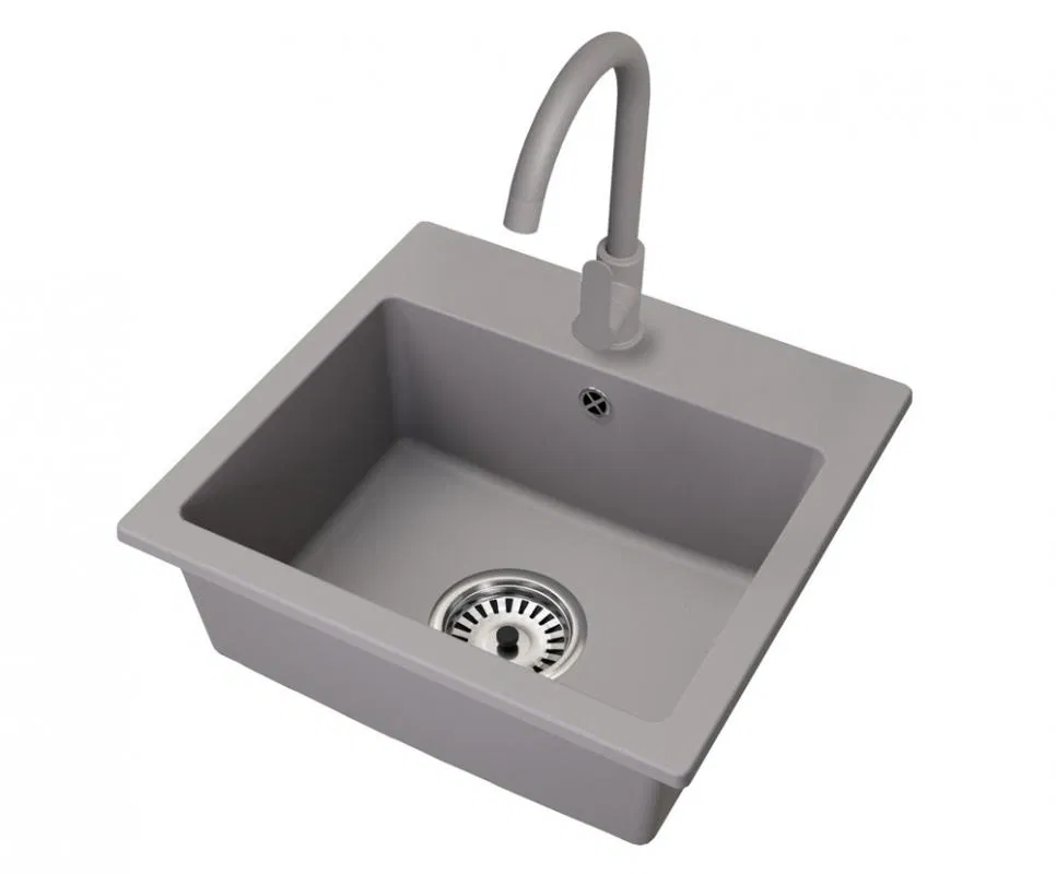 Granitový drez DON + batéria DECO ŠEDÉ 44,2 x 41,5 x 17,1cm