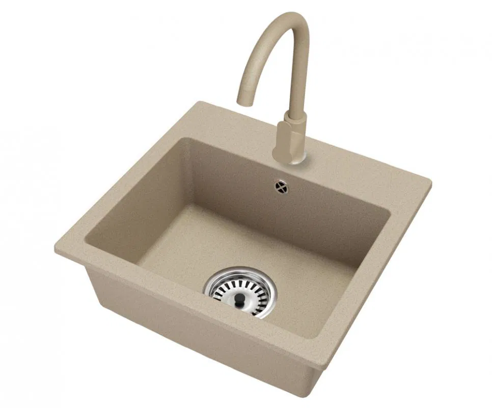 Granitový drez DON + batéria DECO BÉŽOVÉ 44,2 x 41,5 x 17,1cm
