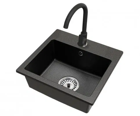 Granitový drez DON + batéria DECO ČIERNA ŽULA 44,2 x 41,5 x 17,1cm
