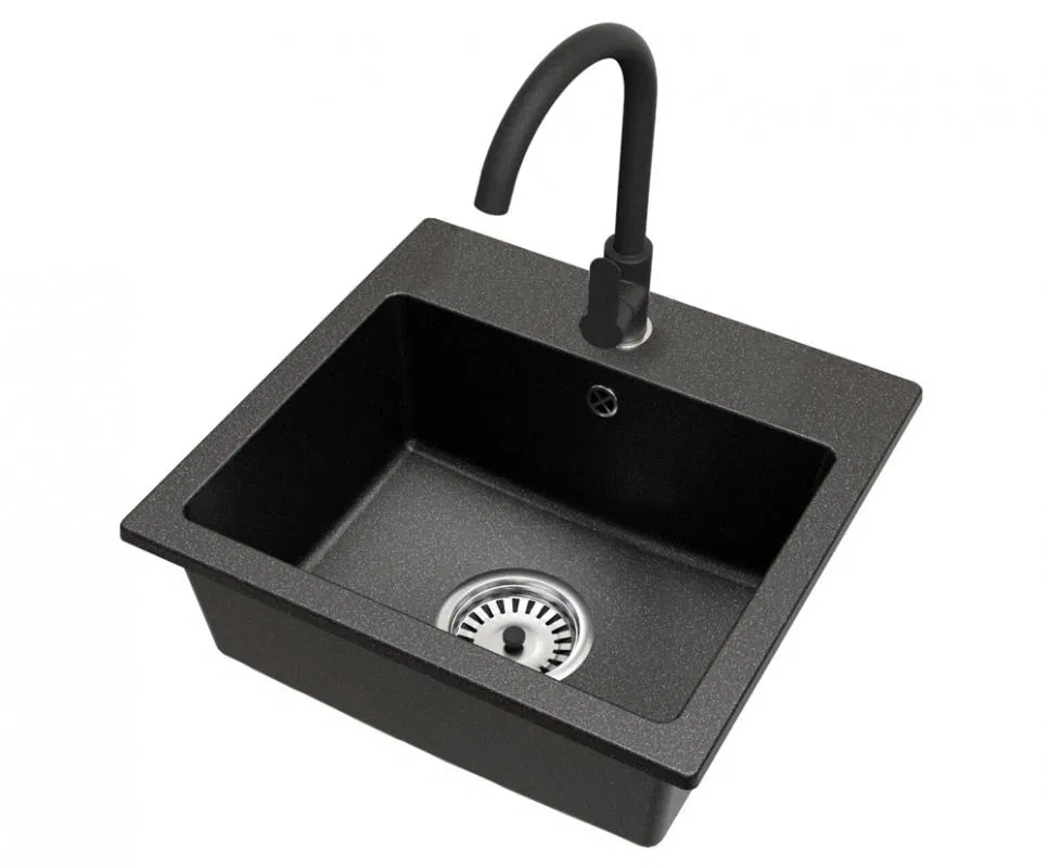 Granitový drez DON + batéria DECO ČIERNA ŽULA 44,2 x 41,5 x 17,1cm