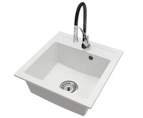 Granitový drez BIG DON + batéria NEXO BIELA/ČIERNO STRIEBORNÁ 52 x 49 x 21cm