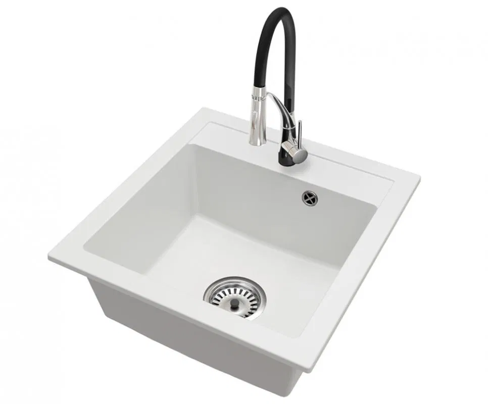 Granitový drez BIG DON + batéria NEXO BIELA/ČIERNO STRIEBORNÁ 52 x 49 x 21cm