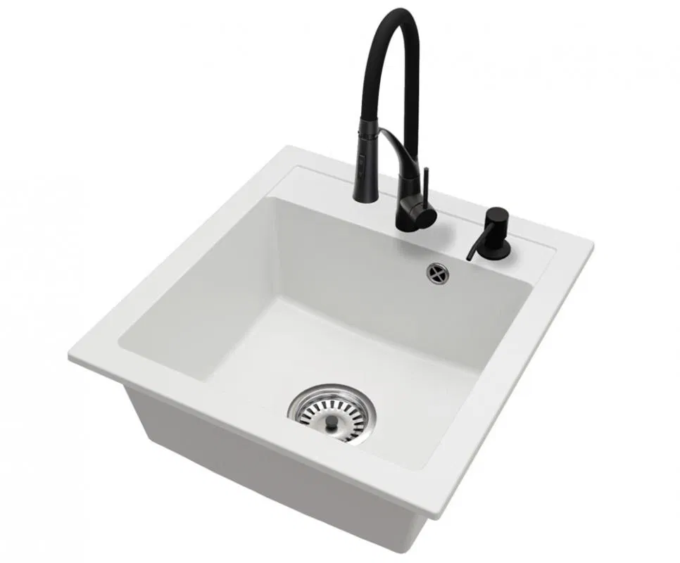 Granitový drez BIG DON + batéria NEXO BIELA/ČIERNA 52 x 49 x 21cm