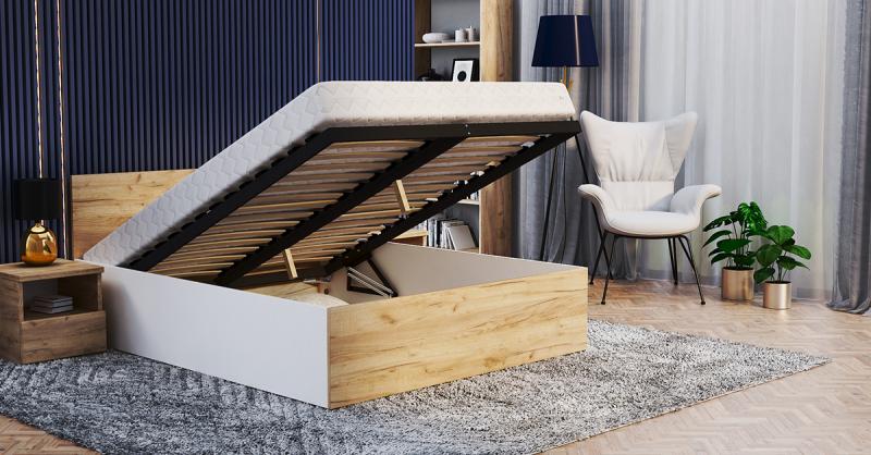 Posteľ PANAMA 120x200 so zdvíhacím dreveným roštom BIELA DUB