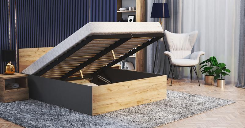 Posteľ PANAMA 120x200 so zdvíhacím dreveným roštom SIVÁ DUB
