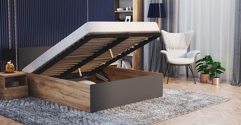 Posteľ PANAMA 120x200 so zdvíhacím dreveným roštom DUB SIVÁ