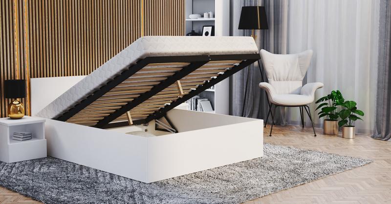 Manželská posteľ PANAMA 140x200 so zdvíhacím dreveným roštom BIELA BIELA