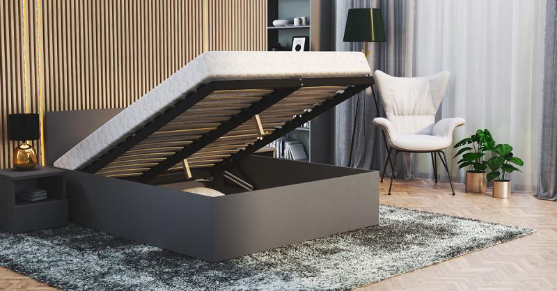 Manželská posteľ PANAMA 160x200 so zdvíhacím dreveným roštom SIVÁ SIVÁ